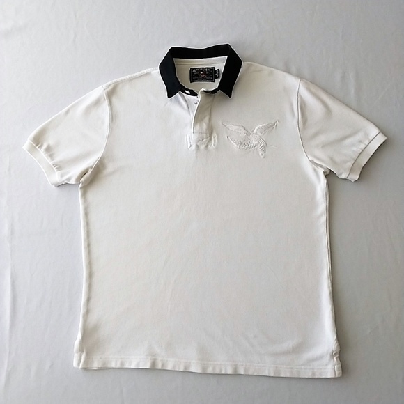 American Living White Polo with Black Rugby Collar - Picture 4 of 4